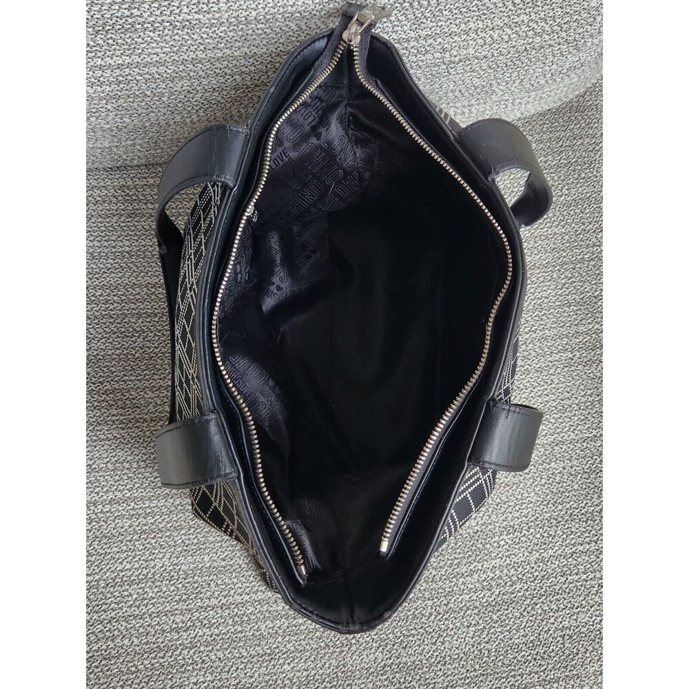Love Moschino Black & White Knit Geometric Knit Fabric PU Tote Handbag Pre-owned - Picture 6 of 15